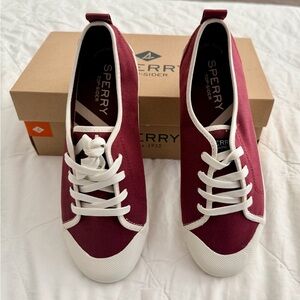 Sperry Women's Maroon Canvas Sneakers with White Accents